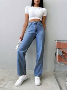 EURMUSE Casual Straight Leg Jeans - Blue - View 5