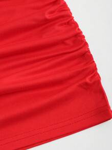 EgrlEra 不对称下摆细肩带上衣和百褶裙两件套，夏季 Y2K 装圣诞节节日派对礼服，适合新年服装 - 紅色 - 查看 4