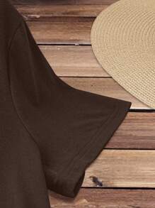 EMERY ROSE 女士休闲心形图案短袖紧身迷你连衣裙/短裙套装，夏季 - 咖啡棕 - 查看 4