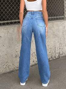 BACK HEART DETAIL HIGH WAIST STRAIGHT FIT - Light Wash - View 5