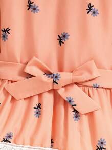 SHEIN Top semplice da decorare con cintura per ragazze dai 9 ai 14 anni con stampa casuale per l'uso quotidiano - Arancione - Visualizzare 3