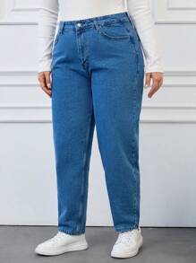 EURMUSE Plus High Waist Mom Fit Jeans - Light Wash - View 4