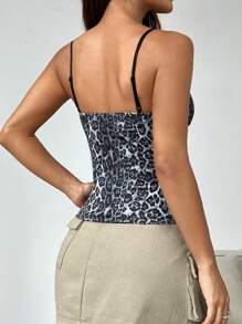 SHEIN EZwear 女裝Y2K字母印花豹紋細肩帶背心 - 灰色 - 查看 2
