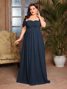 Strapless Folded Chiffon Dress With Flared Hem - Royal Blue - View 5