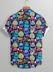 Manfinity Hypemode Camisa de manga corta con botones para hombre con estampado gráfico colorido y simple de Manfinity Hypemode, camisa divertida