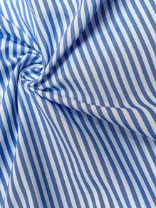 Calvaya Plus Size Blue & White Striped Loose Shirt Dress For Women