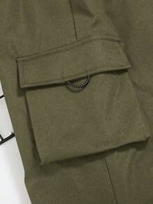 SHEIN Leap Crew Boys Flap Pocket Side Cargo Trousers - Army Green - View 8