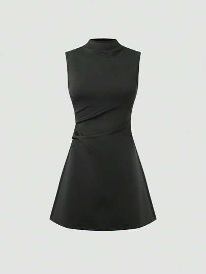 Sweetra Vestido de línea A con cintura ajustada al cuello para mujeres, moderno y versátil, adecuado para la oficina