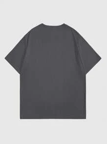 EGENSIO Men Plus Size Summer Casual Slogan Graphic Short Sleeve Fashion T-Shirt, For Going Out - Dark Grey - View 2