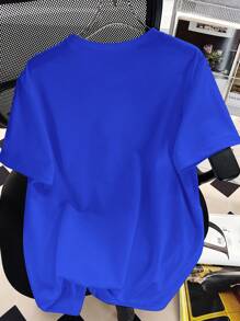 Teen Boy's Summer Casual Short Sleeve T-Shirt With Letter Print On Round Neck - Royal Blue - View 2