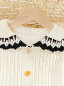 Young Girls' Sweater Co-Ords Knitted Set With Skirt, Casual & Elegant For Baby Girls With Vintage, Classic, And Quiet Style; Suitable For Staying At Home, , And Attending School With College & British Style - Black and White - View 3