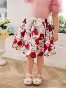 SHEIN 年輕女孩編織小花圖案大蝴蝶結連身休閒裙 - 白色 - 查看 6