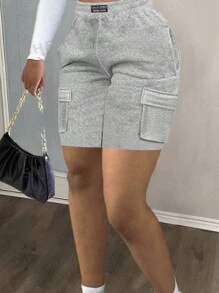 Slaydiva Simple And Casual Base Summer Shorts For Women, With Elastic Waistband, Drawstring, Tag Patch, Workwear Pocket And Three Quarter Length