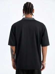 Manfinity VCAY Áo sơ mi polo tay ngắn in kỹ thuật số dáng rộng cho nam, thích hợp cho mùa hè - màu đen - Xem 2