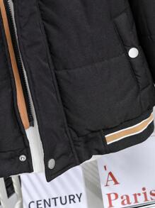 Tween Boy Sports Baseball Padded Coat Hooded 2 In 1 Padded Coat - Black - View 5