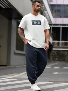 EASEVO 2pcs/Set Plus Size Men's Casual Short Sleeve T-Shirt And Drawstring Pants Set - Multicolor - View 4