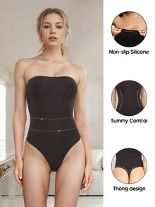 Women Strapless Thong Bodysuit - Black - View 1