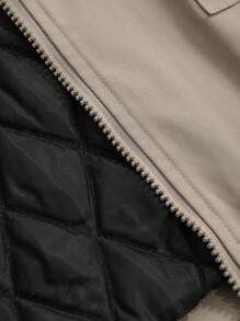 DAZY 女士纯色简约日常穿着长袖棉衣，冬季女装，冬季外套女夹克 - 卡其色 - 查看 14