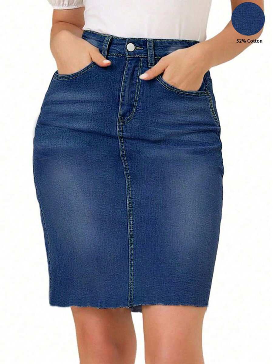 Gonna in denim casual slim fit da donna, estiva - Blu lavato scuro - Visualizzare 1
