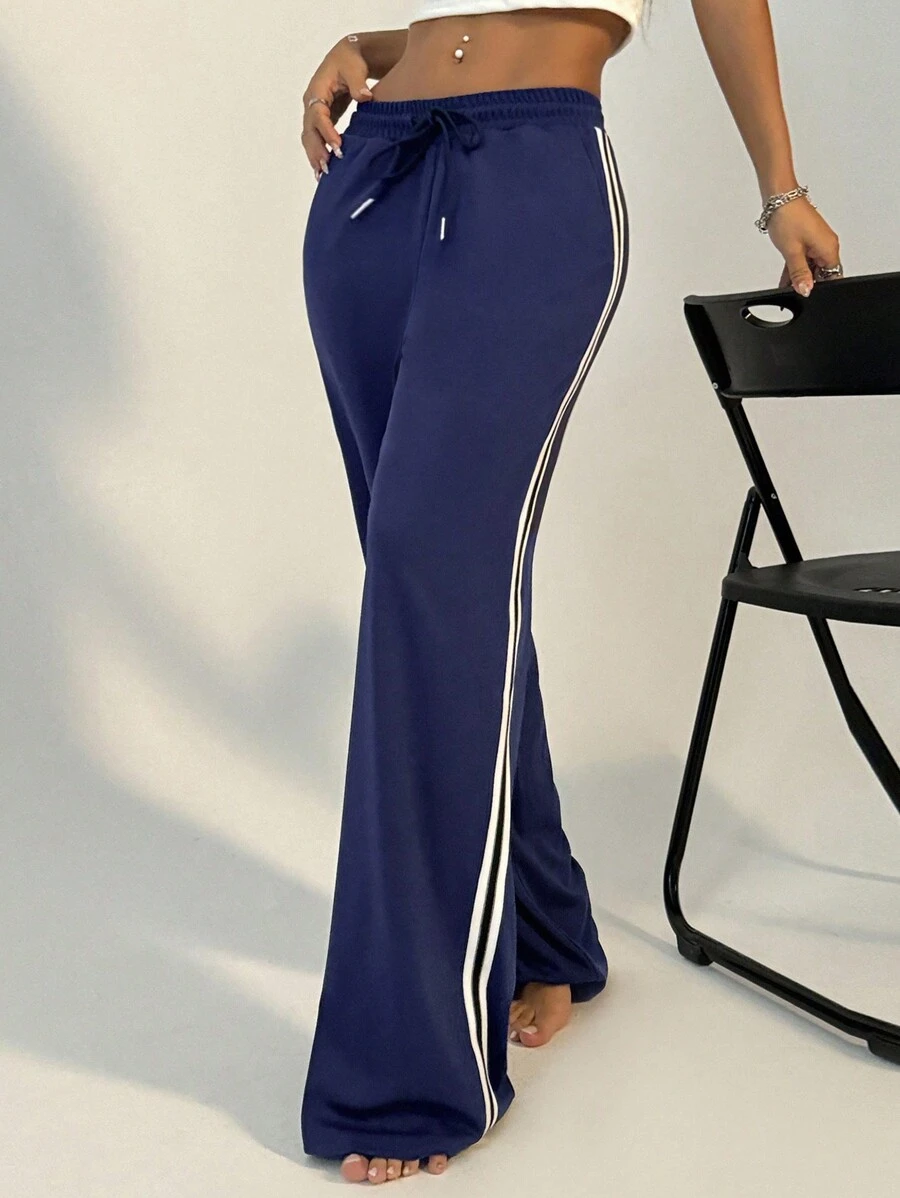 SHEIN Unity Women's Casual Drawstring Striped Waist Sweatpants - Navy Blue - View 1