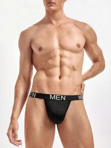 SHEIN Men's Letter Tape Fashionable Daily Wear G-String Sexy Underwear - Black and White - View 6