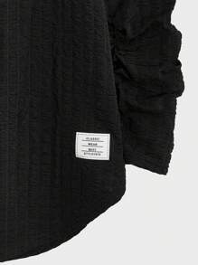 Manfinity VCAY 男士字母贴花T恤和抽绳腰带运动裤夏季套装 - 黑色 - 查看 4