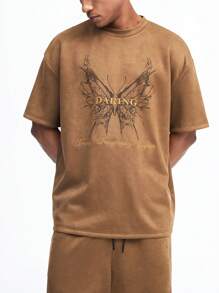 Manfinity NXTstreet Men Spring/Summer Casual Butterfly Printed Letter Embroidered Short Sleeve T-Shirt And Shorts Set - Brown - View 1