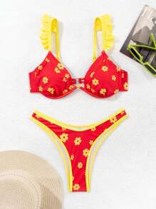 Swim Mod بكيني مزخرف بطبعات الأزهار الصيفية للنساء (مع سلك داخلي، طباعة عشوائية) - متعدد الألوان - مشاهدة 7