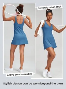 GLOWMODE FeatherFit™-Air Active Tank Peekaboo Dress Quick Dry Moisture Wicking - Wander Blue - View 8