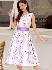 Vintamour Abiti vintage eleganti per donne taglie forti, con motivo jacquard a rose e fiocco, adatti per vacanza/festa, vestiti estivi da donna, vestiti da cerimonia, per laurea, per matrimonio come ospiti, abiti leggeri da donna per vacanze, abiti estivi da donna, abiti eleganti e formali per donne, abiti da Pasqua, di compleanno, da cerimonia