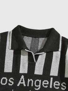 ROMWE MEN Lässig Pullover für Männer mit gestricktem Buchstabe Muster am Polokragen, geeignet für den täglichen Gebrauch im Frühling und Sommer