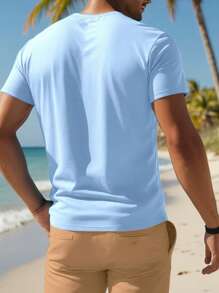 Men's Summer Solid Color Round Neck Casual Short Sleeve T-Shirt - Baby Blue - View 2