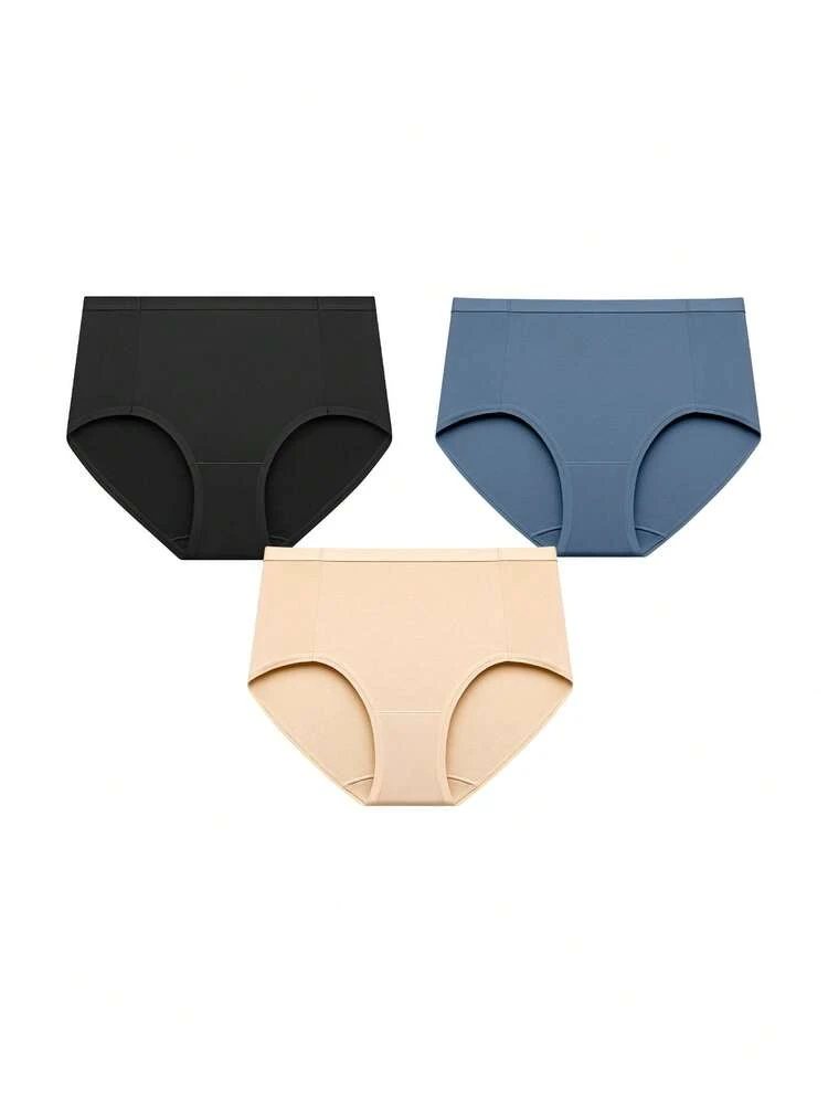 3-Pack Airy Cotton Basics High Waist Briefs Women Underwear Panties Set-Shades Of Blue Also Suitable For Teen Girl & Young & Kid