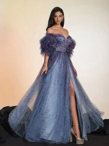 Nouvelle arrivée Robe de soirée élégante et tendance. Robe de bal, de cérémonie, de mariage pour invités. Convient pour la remise des diplômes, le dîner - Bleu azur - Voir 4