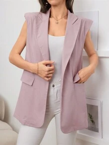 Seusyu Women's Pink Sleeveless Blazer Jacket - Pink - View 4