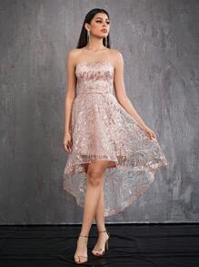Mgiacy Strapless Romantic Sparkly High-Low Dress Party Dress Wedding Guest Dress Prom Dress