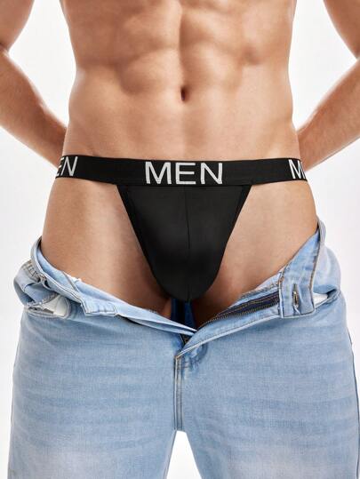 SHEIN DrisQ Men's Letter Tape Fashionable Daily Wear G-String Sexy Underwear