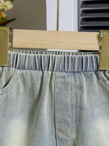 SHEIN Baby Girls' Korean Style T-Shirt & Embroidered Washed Skirt