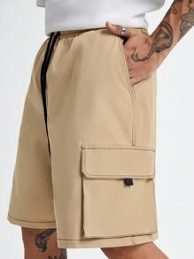 Manfinity NXTstreet Men's Loose Straight-Fit Shorts With Patch Pockets, Suitable For Summer - Khaki - View 2
