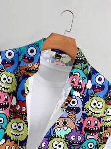 Manfinity Hypemode Camisa de manga corta con botones para hombre con estampado gráfico colorido y simple de Manfinity Hypemode, camisa divertida