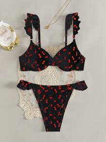 SHEIN Swim Women's Summer Beach Cherry Print Ruffle Trim  Bikini Set (2 Pieces) Random Print - Multicolor - View 8