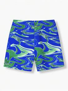Manfinity Swimmode Men's Marble Printed Drawstring Wide-Leg Beach Shorts, Vacation, Couples Swimsuits - Multicolor - View 2