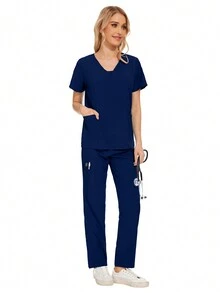 Đồng phục y tá, đồng phục điều dưỡng, đồng phục bác sĩ, đồng phục cửa hàng thú cưng, đồng phục bác sĩ thú y, áo và quần thoáng khí, quần áo động mùa xuân - Màu xanh hải quân - Xem 4