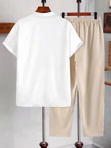 Men Floral Print Shirt & Drawstring Waist Pants Without Tee - Multicolor - View 2