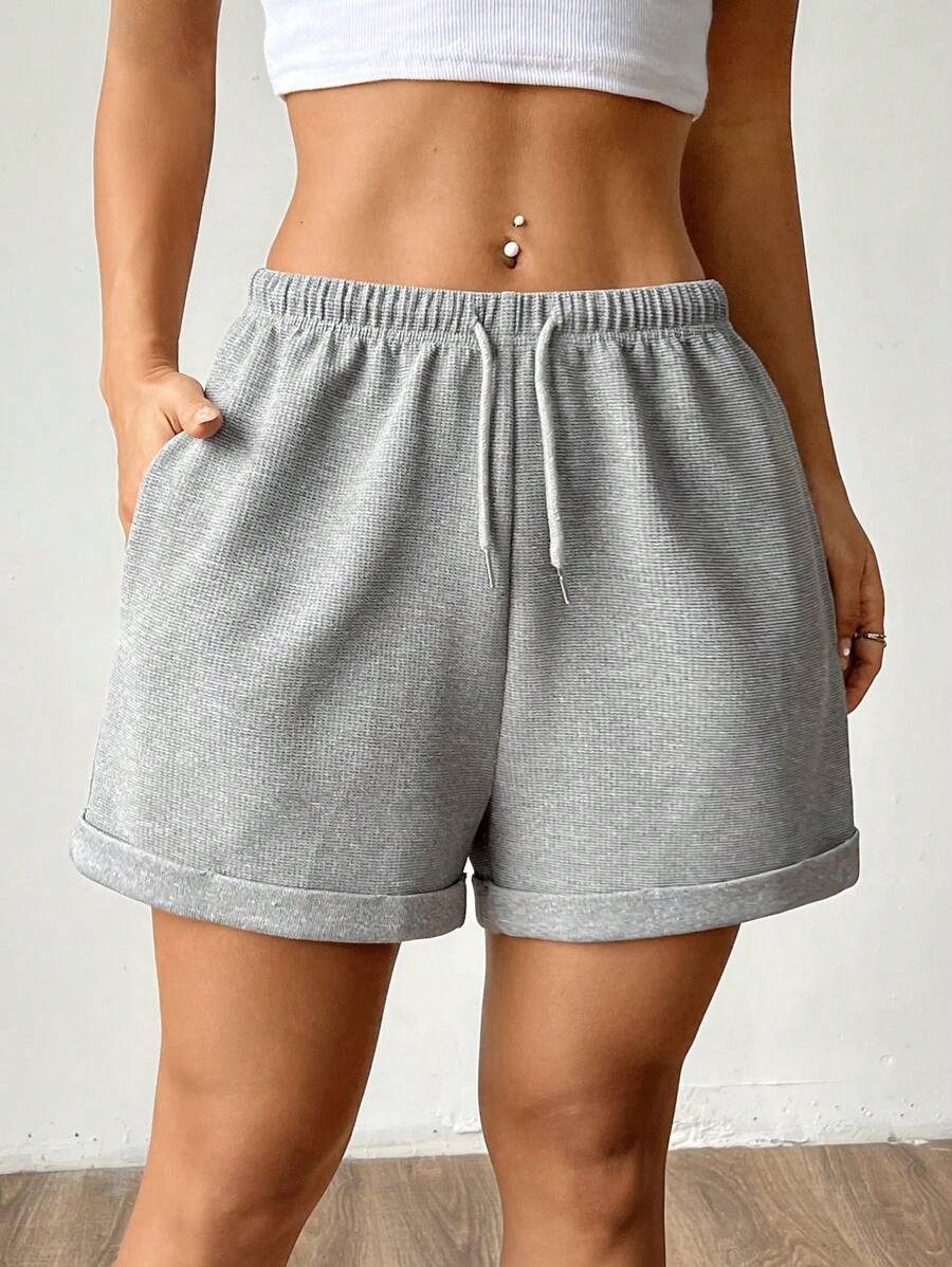 SHEIN Unity Quần short thường ngày có dây rút eo co giãn cho nữ - Xám - Xem 1