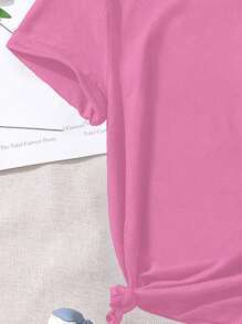 GraphicGems Tween Girl's Summer Smiling Face Leopard Print Short Sleeve Casual T-Shirt - Hot Pink - View 5