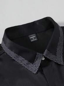 Manfinity Mode Áo sơ mi nam dài tay xuân hè du lịch hàng ngày, Slim Fit cài cúc áo sơ mi công sở màu đen trơn cho chồng - màu đen - Xem 2