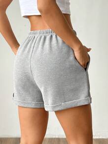 SHEIN Unity Quần short thường ngày có dây rút eo co giãn cho nữ - Xám - Xem 2