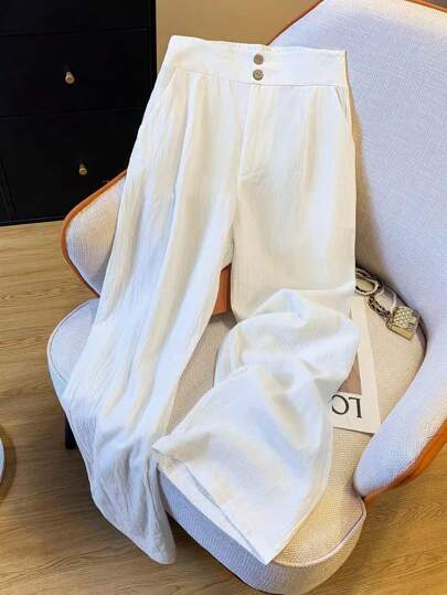 SHEIN LUNE 女士休閒寬鬆純色寬腿褲