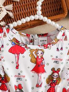 1入嬰兒女寶寶可愛卡通圖案荷葉邊無袖連衣裙，適用於日常穿著、攝影和遊戲，夏季 - 白色 - 查看 3